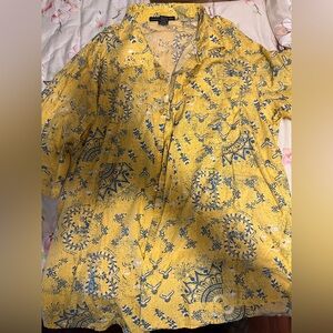 Le Jean De Marithe Francois Girbaud Shirt Men XXXL Yellow and Blue Short Sleeve